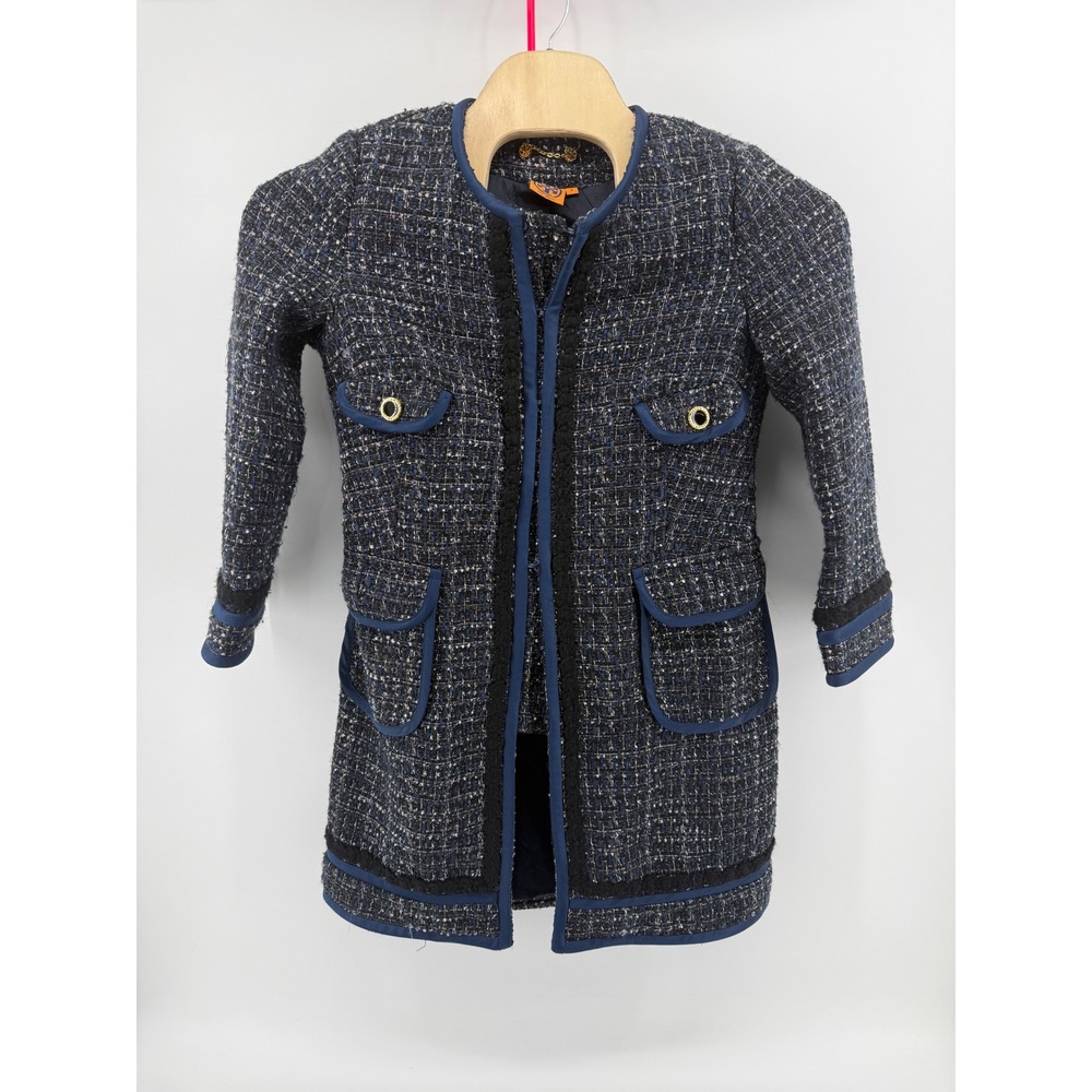 Tory Burch Annabelle Coat Size 8 Navy tweed wool blend